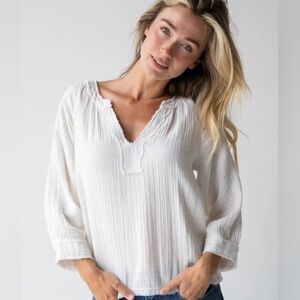 NWT NATURAL LIFE ROBYN COTTON GAUGE WHITE TOP SMALL